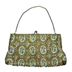 Vintage Walborg 60s Beaded Tapestry Evening Bag Floral Hong Kong Clutch Purse